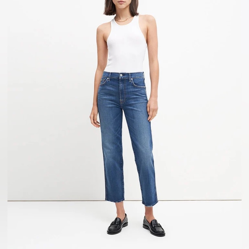 7 Seven for All Mankind High Waist Cropped Straight Jeans Strech Ankle size 34